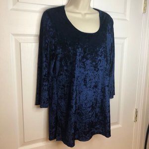 Slinky Brand Navy Crushed Velvet 3/4 Sleeve Tunic  M